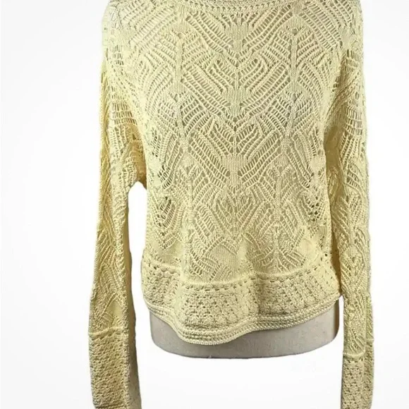 VINCE LACE PATCHWORK PULLOVER ORGANIC COTTON SWEATER IN PALE LEMON MEDIUM - Picture 5 of 5